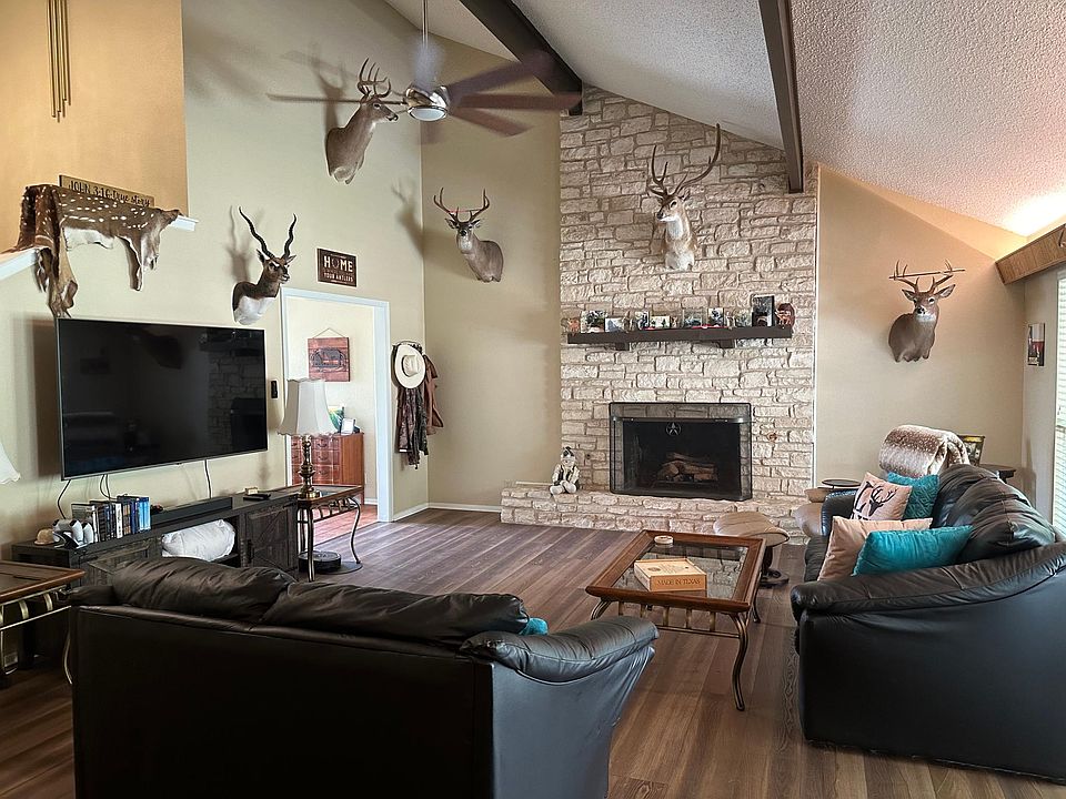 massive Texas limestone fireplace