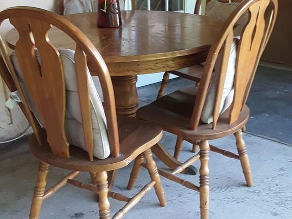 Table with chairs in backyard