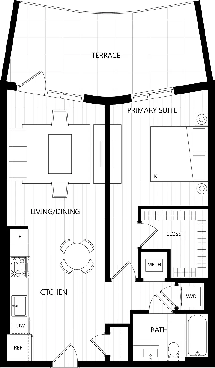 Floor plan 1 Bed/1 Bath-C23A