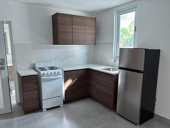 Kitchen with new cabinets and appliances.