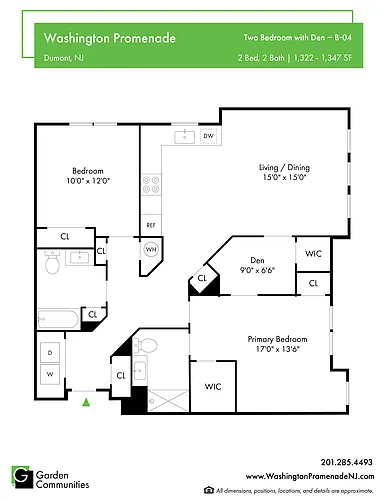 Floor plan $3.29/sq.ft. - Two Bedroom with Den B-04