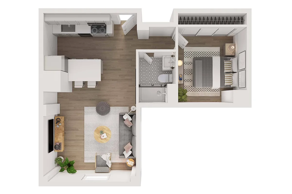 Floor plan 1 BR. Partial View