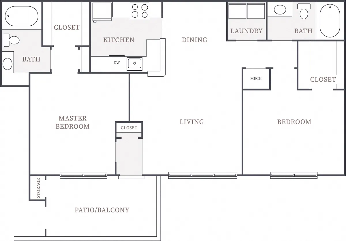 Floor plan 2 Bedroom 1 Bath