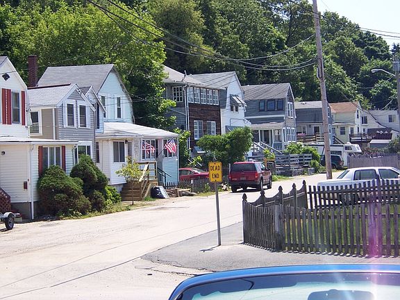 a view of the street from the water.
