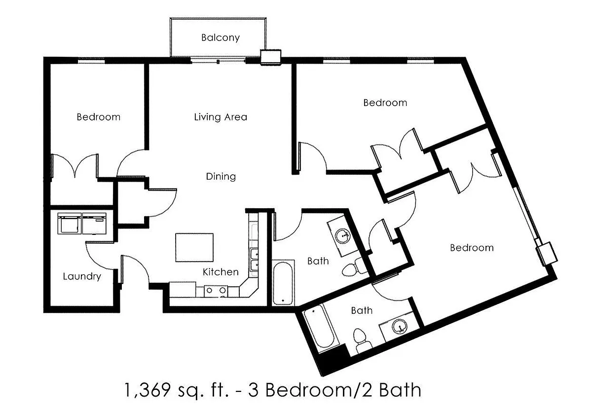 Floor plan 3 Bed 2 Bath | 1369 sqft