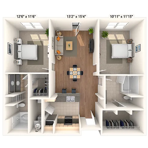 Floor plan Traditional 2x2 1024-1204 SF