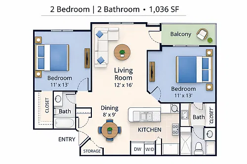 Floor plan 2 Bed 2 Bath - Silver
