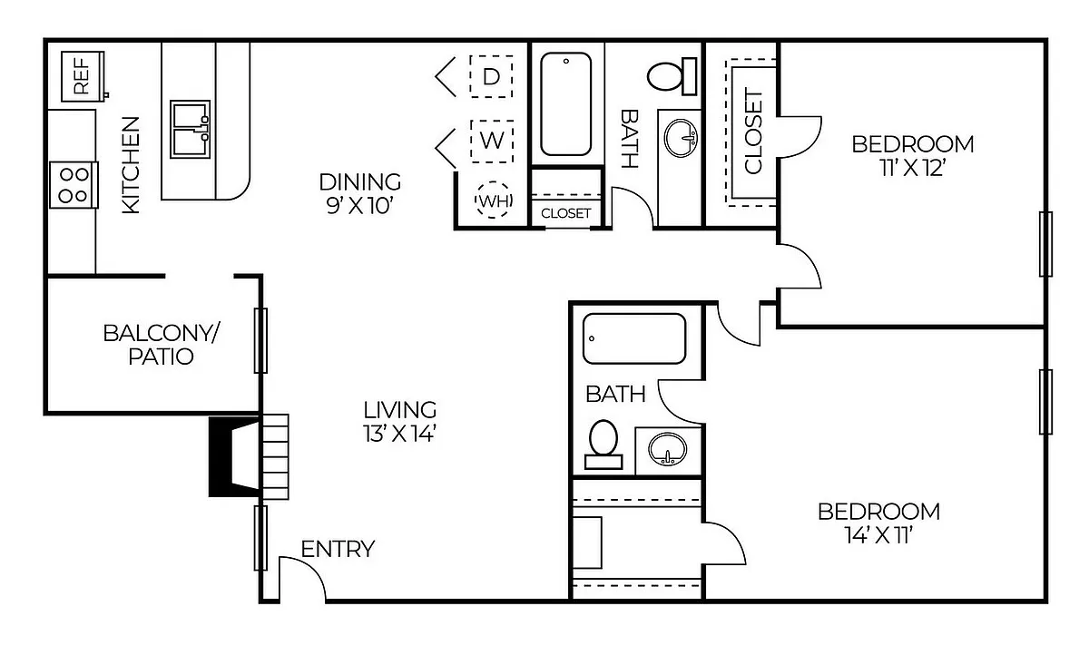Floor plan B3 | 2 Bed | 2 Bath | Classic