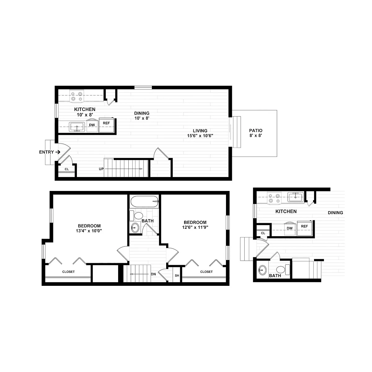 Floor plan 2 Bedroom 1 Bath Townhouse