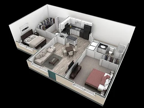 Floor plan 2-2 BR Retreat Courtyard
