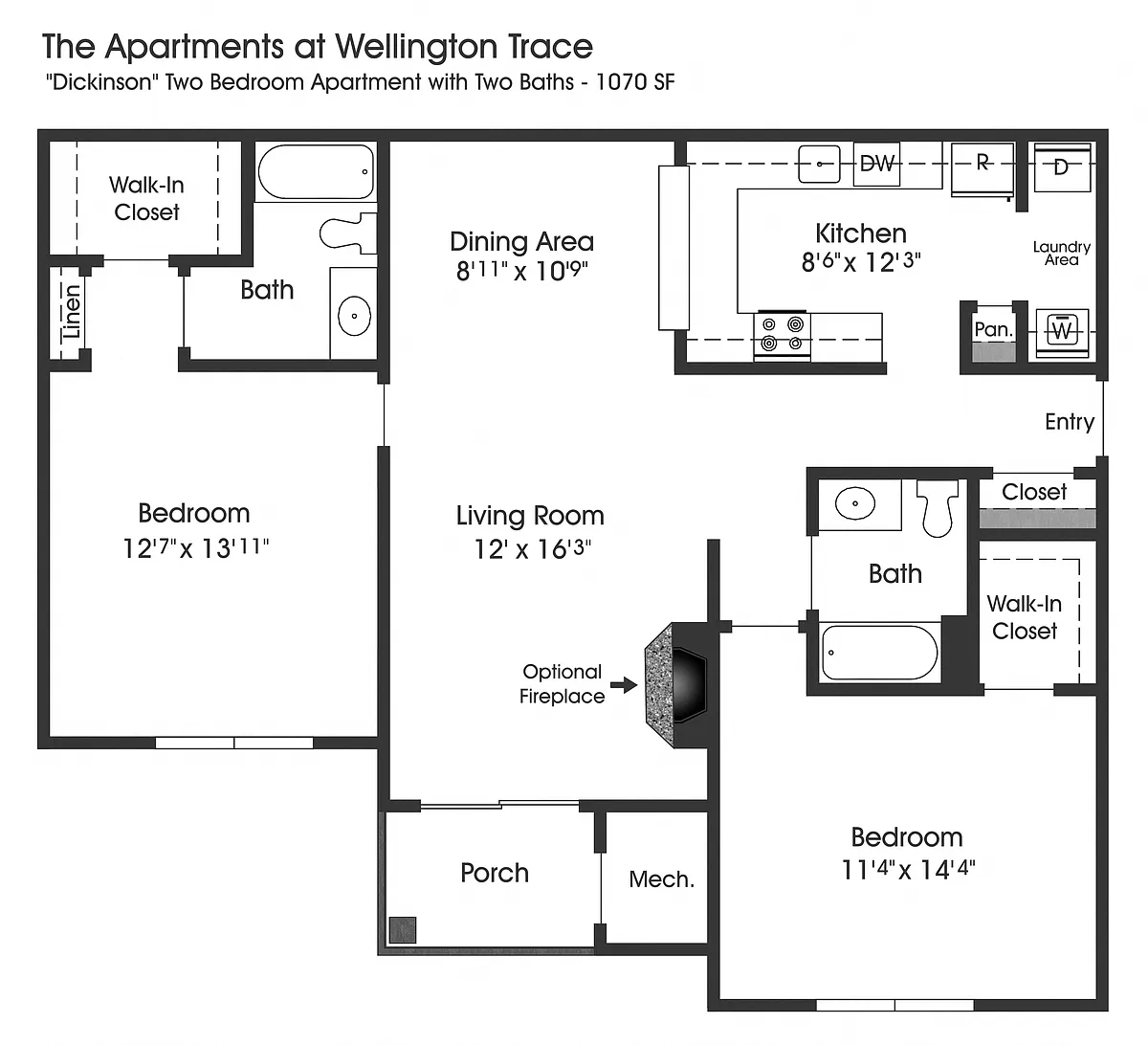 Floor plan 2BR 2BA (1070sf)