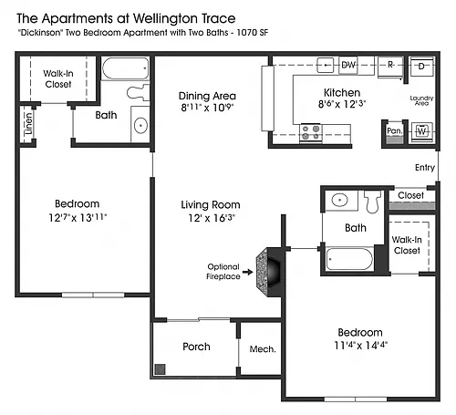 Floor plan 2BR 2BA (1070sf)