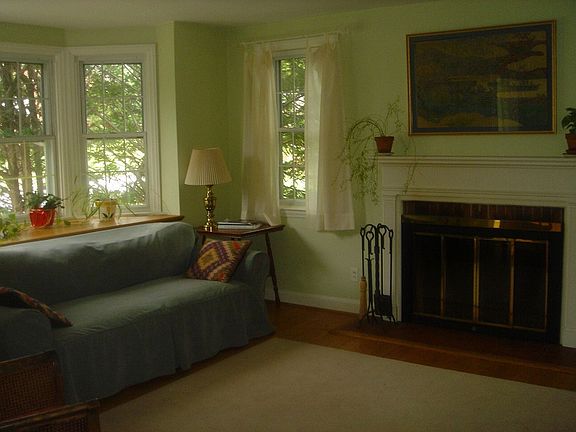 Living room with wood fireplace