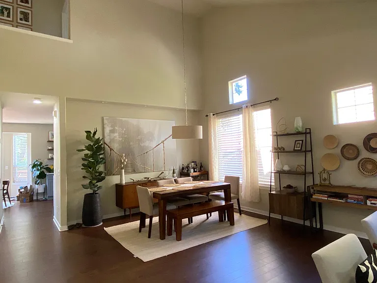 Soaring ceiling in the formal living and dining room