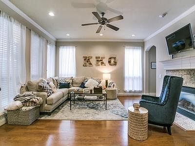 Friends gather to talk and study in the big living room.
