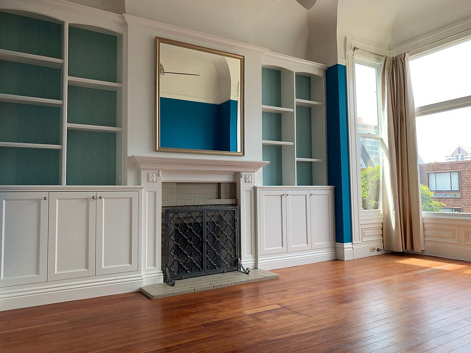 Living room with working fireplace