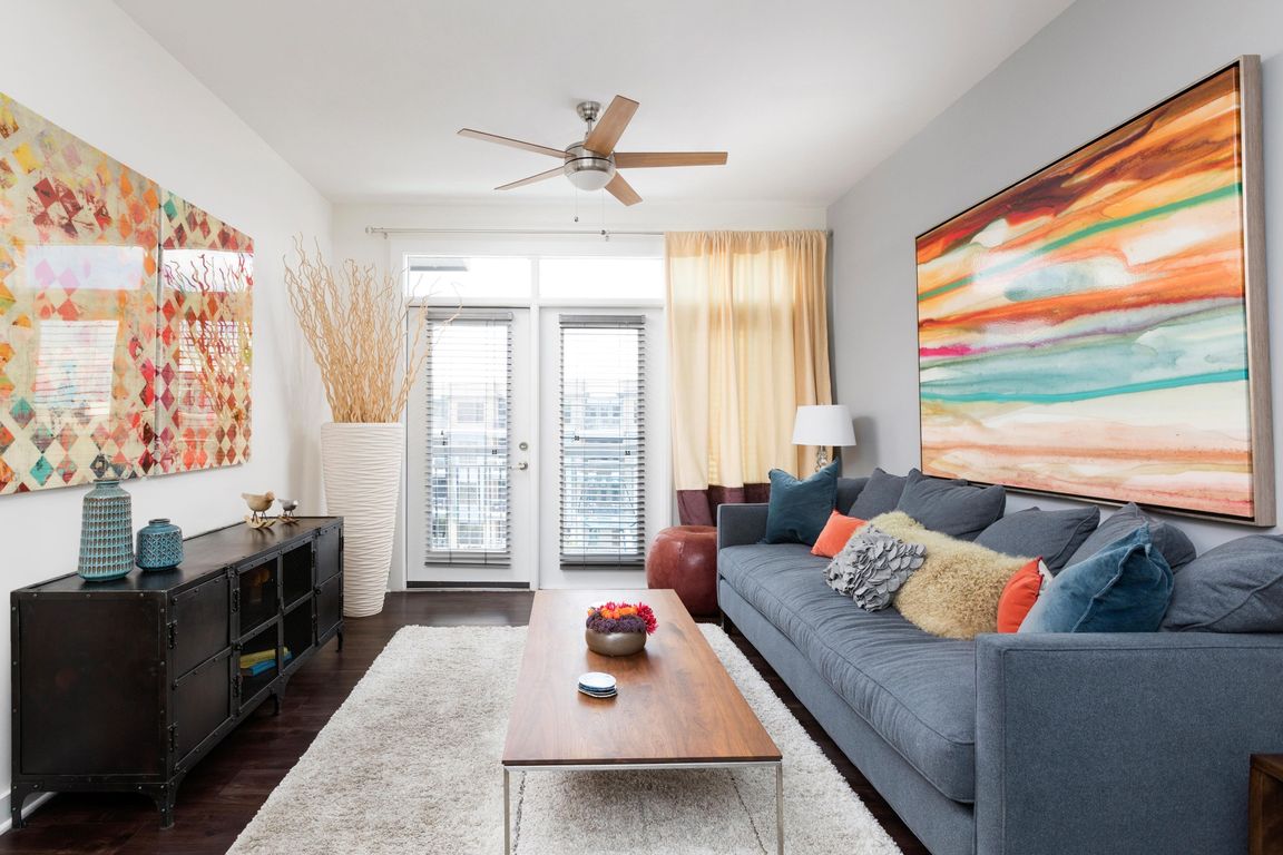 Spacious Living Room with Ceiling Fan