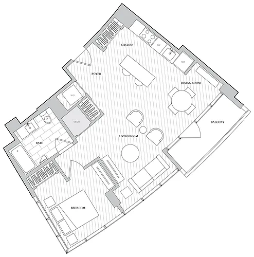 Floor plan 1 Bed 1 Bath B1L