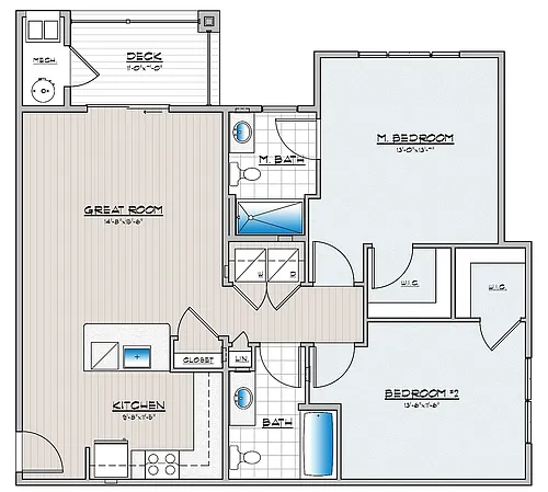 Floor plan 2 Bedroom 2 Bathroom Large