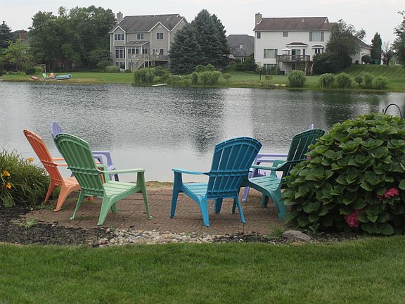 brick paved patio at lake