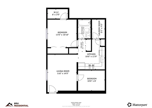 Floor plan 2 Bedroom, 1 Bathroom