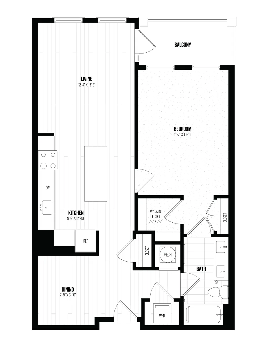 Floor plan 1 Bed/1 Bath- 1Q