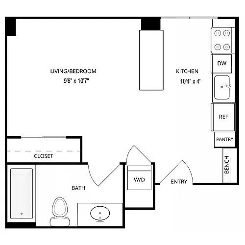 Floor plan Studio, 1 Bath 394 SF 00A