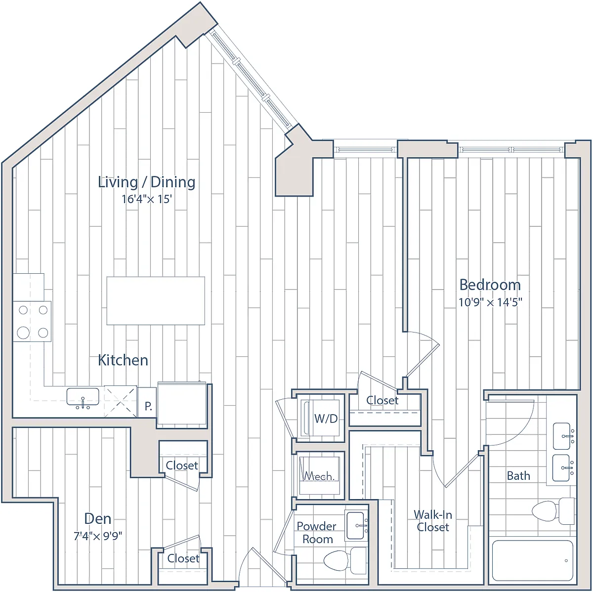 Floor plan 1 Bed/1.5 Bath Den-D3