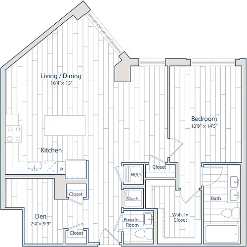 Floor plan 1 Bed/1.5 Bath Den-D3