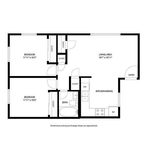 Floor plan 2 Bed and 1 Bath A