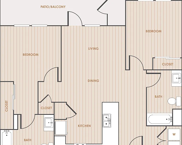 2 Bedroom 2 Bathroom 2AS Floorplan Diagram