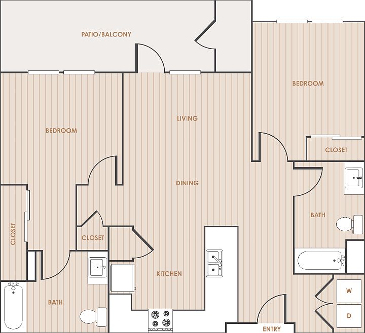 2 Bedroom 2 Bathroom 22E Floorplan Diagram