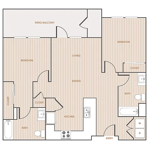Floor plan 2 Bedroom 2 Bathroom 22E