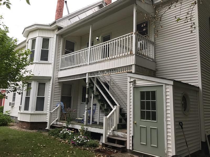There are two spots you can sit on the second floor porch and the view is of Merril Park.