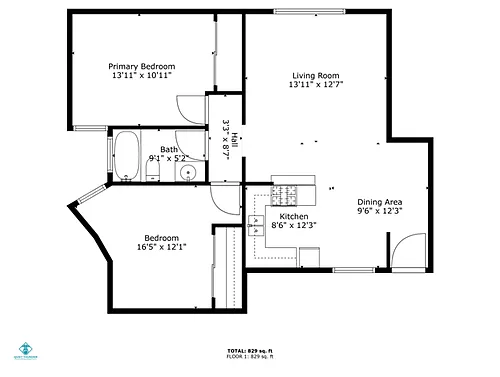 Floor plan 2 Bed 1 Bath
