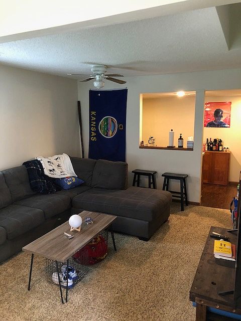 Large living room with storage closet.