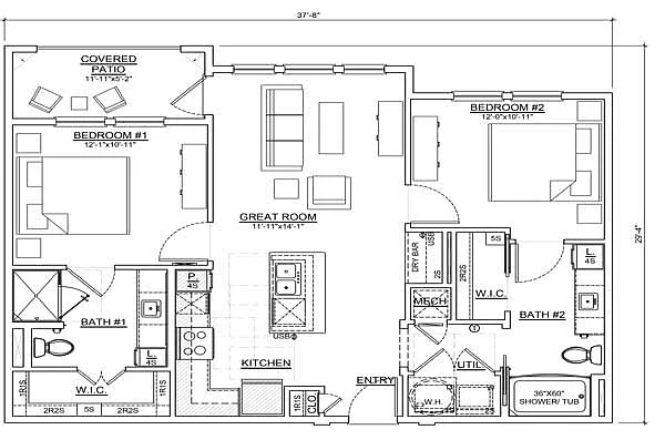 Floor plan Two Bedrooms/Two Baths