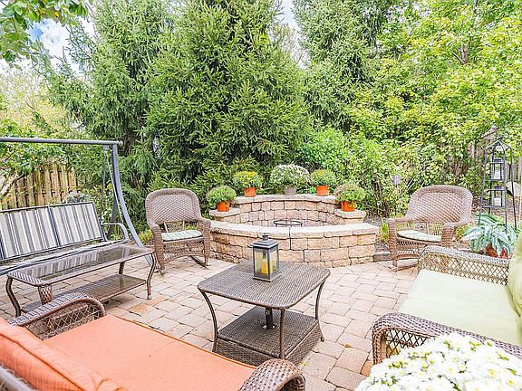 Backyard patio and fireplace