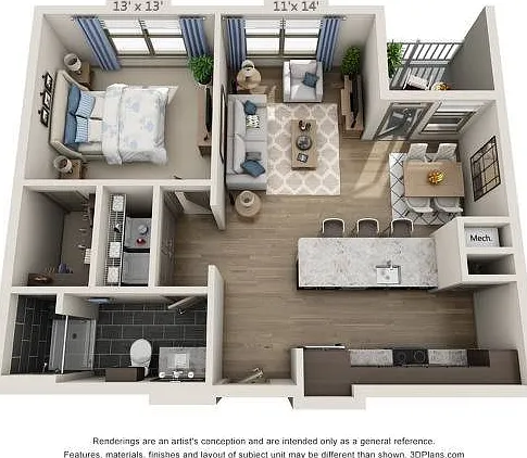 Floor plans are artist's rendering. All dimensions are approximate. Actual product and specifications may vary in dimension or detail. Not all features are available in every apartment. Prices and availability are subject to change. Floor plans are artist