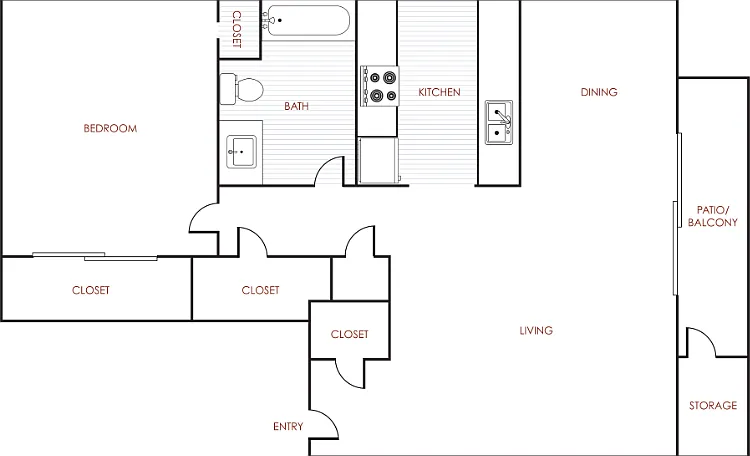 1 Bedroom 1 Bathroom Floorplan Diagram