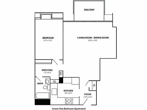 Floor plan Jr. 1 Bedroom