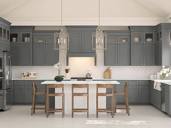 Kitchen with glass upper cabinets