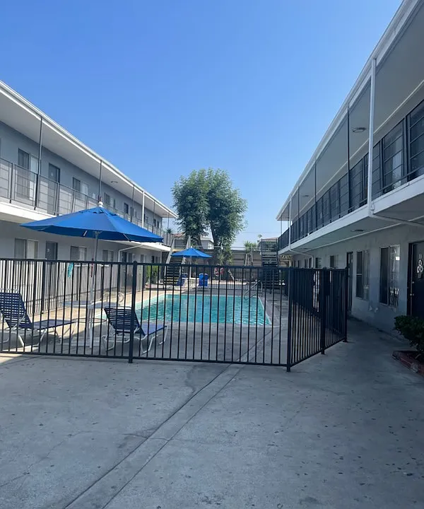 onsite pool with pool furniture