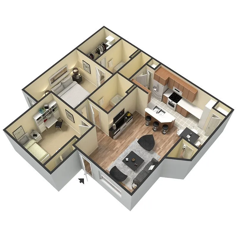 Floor plan Two-bedrooms Two-Baths