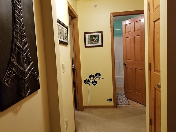 short hallway from livingroom (bedrooms are left and right, bathroom straight ahead)