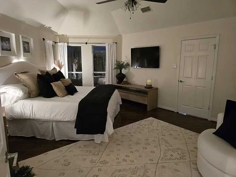 Master bedroom lighted at night