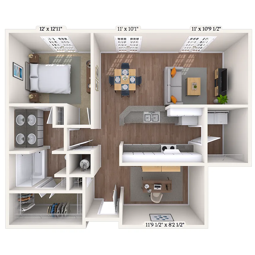 Floor plan Traditional 1x1 905-1146 SF
