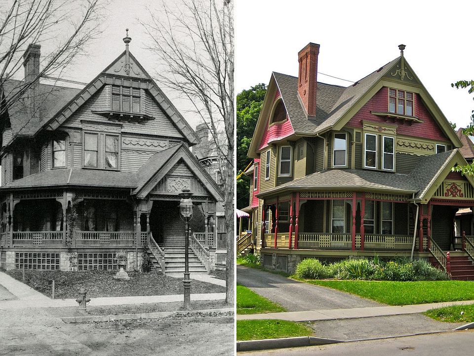 Outside in 1890 and today