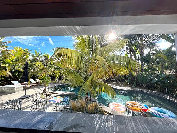 Under the covered patio area out back