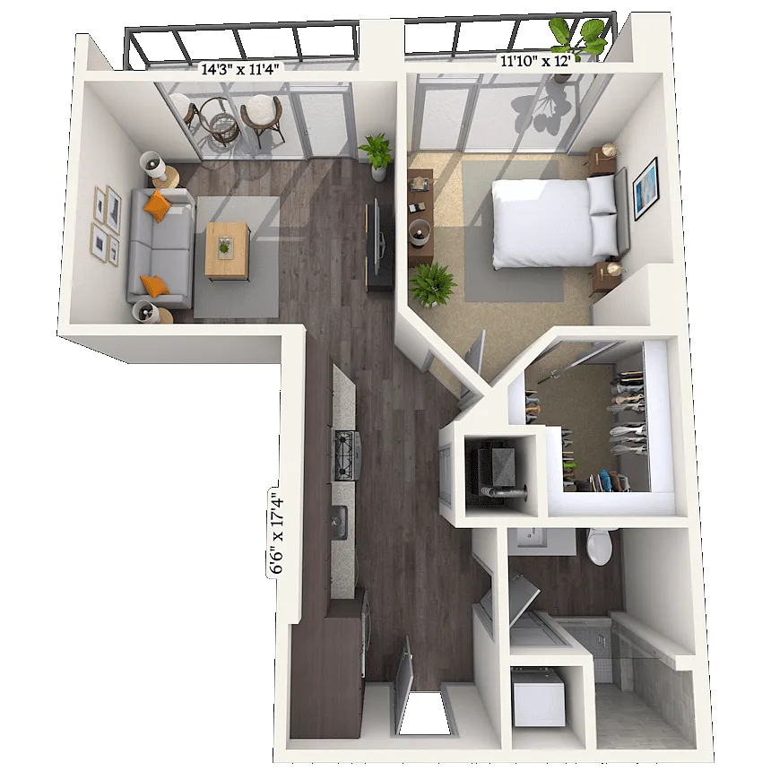 Floor plan Traditional 1x1 639 SF